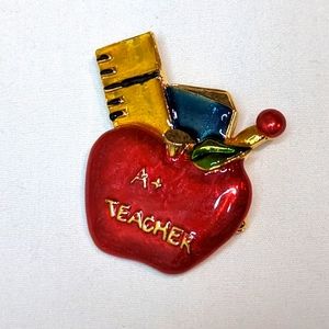 Vintage Danecraft A+ Teacher Apple Brooch Pin